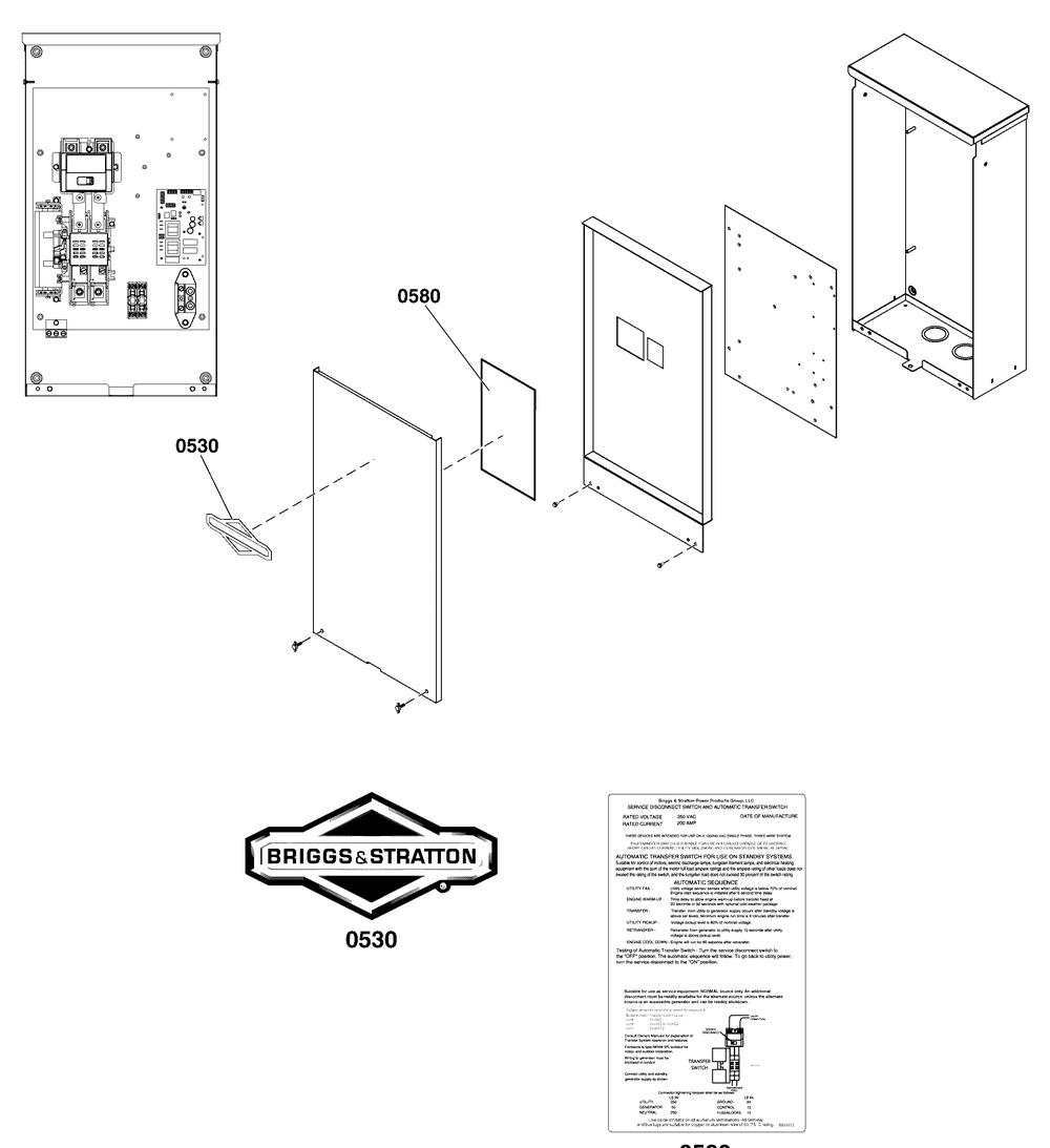 Decals Group - Ats Informational Diagram and Parts List for 071046-02  Briggs and Stratton Generator